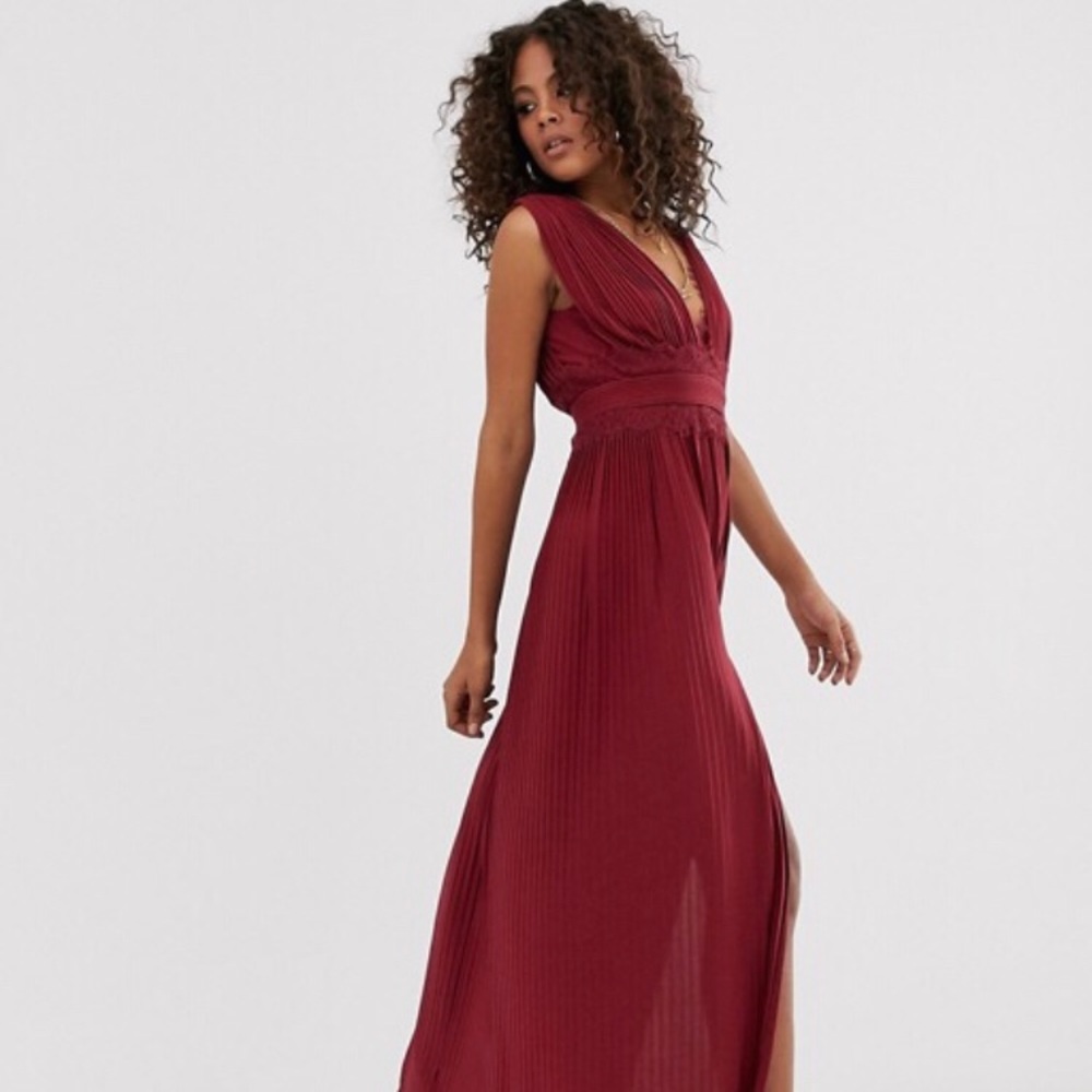 ASOS Tall Premium Lace Insert Pleated Maxi Dress